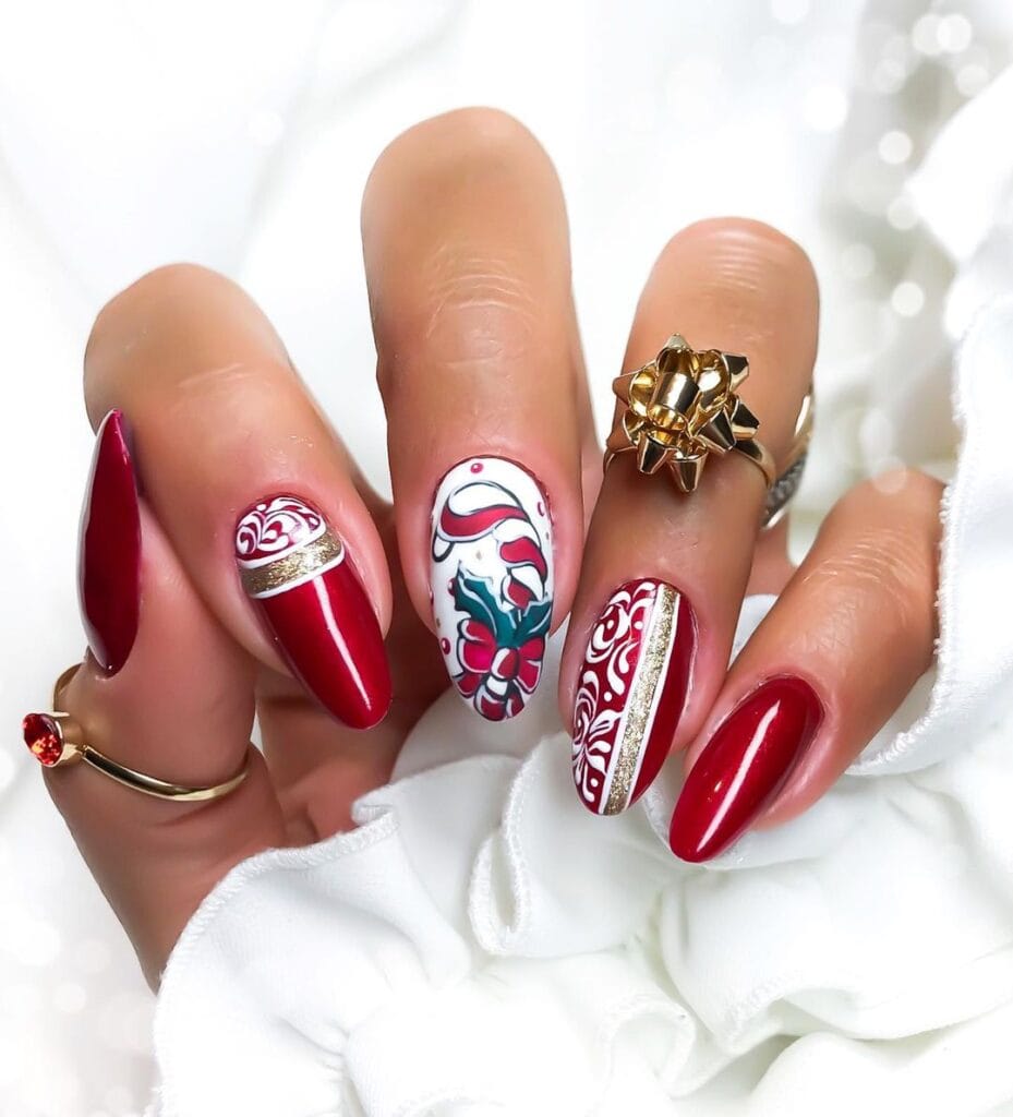 Christmas Red and White Nails