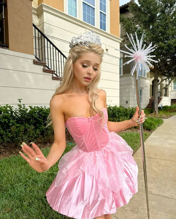 open lace back dress Pink Glinda Dress, Wizard of Oz Glinda Costume Wicked Glinda Dress – CoserZ main image 0