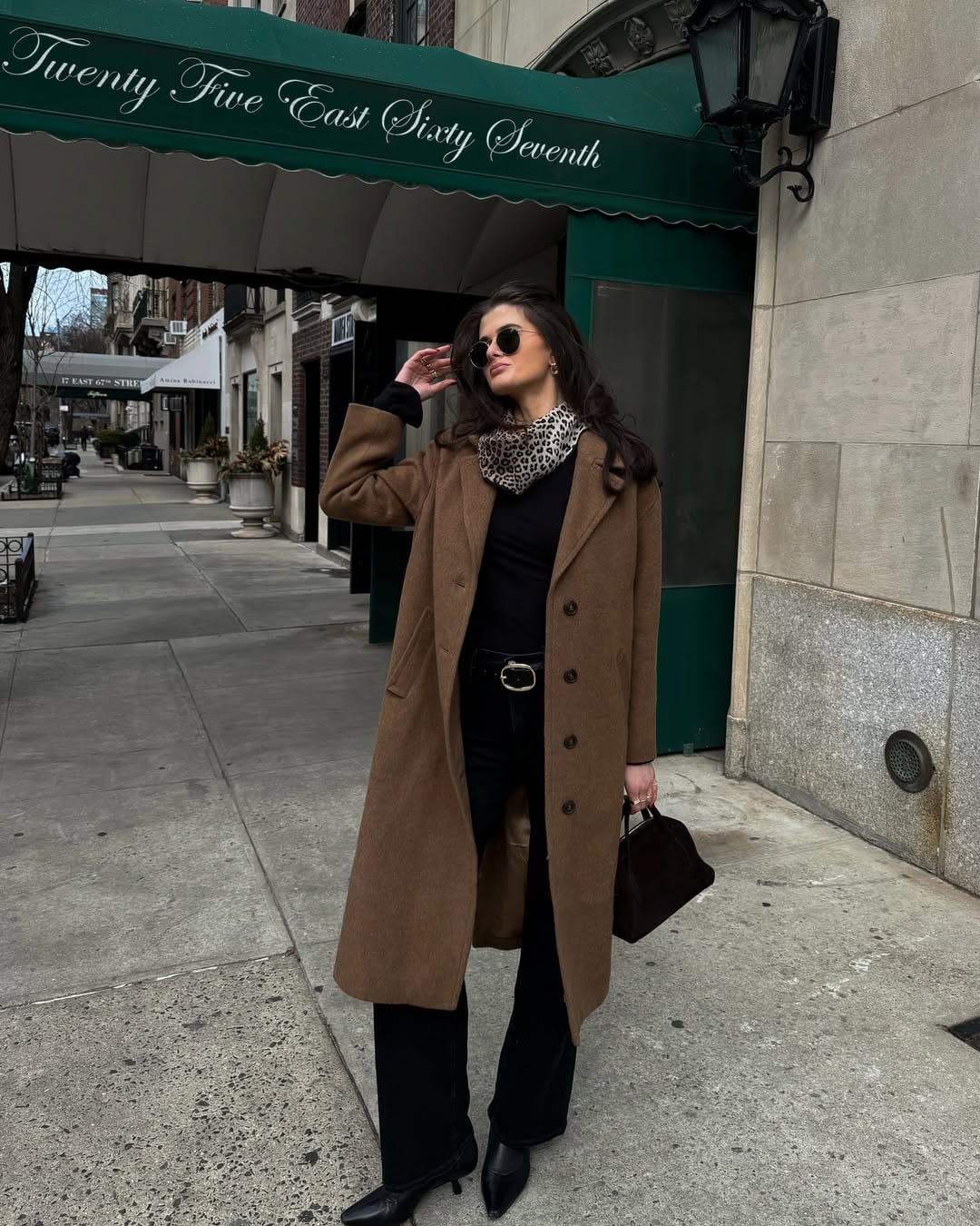 NYC Spring Outfits Camel Coat & Sleek All-Black