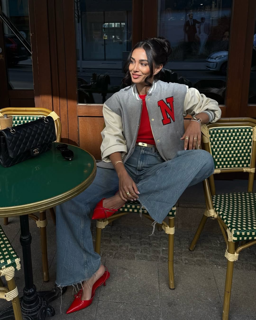 NYC Spring Outfits Varsity Jacket & Relaxed Denim