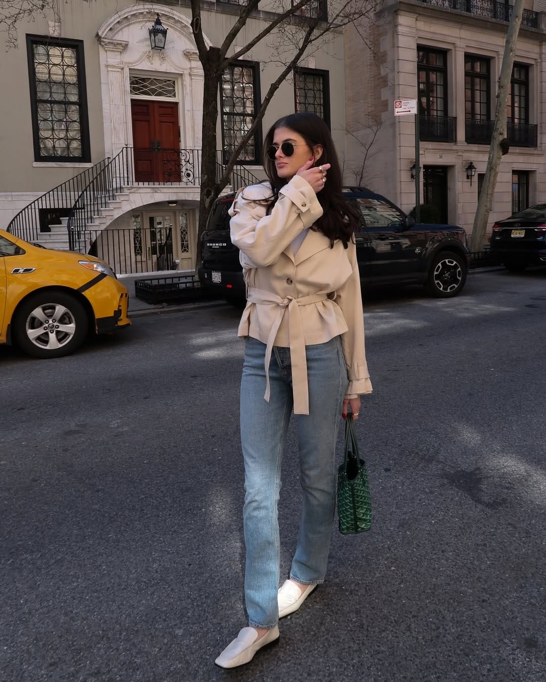 NYC Spring Outfits Belted Trench & Straight-Leg Jeans