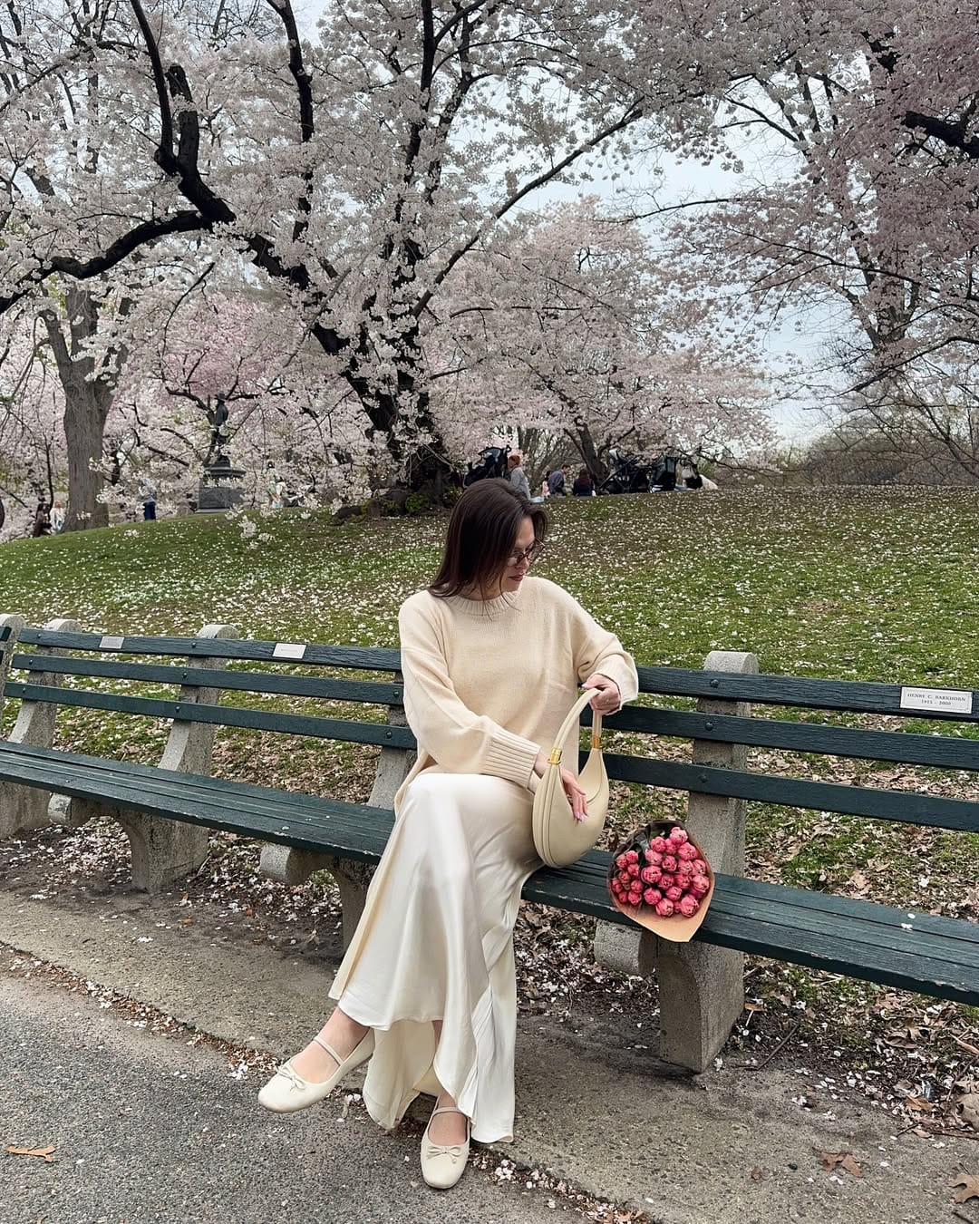 NYC Spring Outfits Cream Knit & Silk Maxi