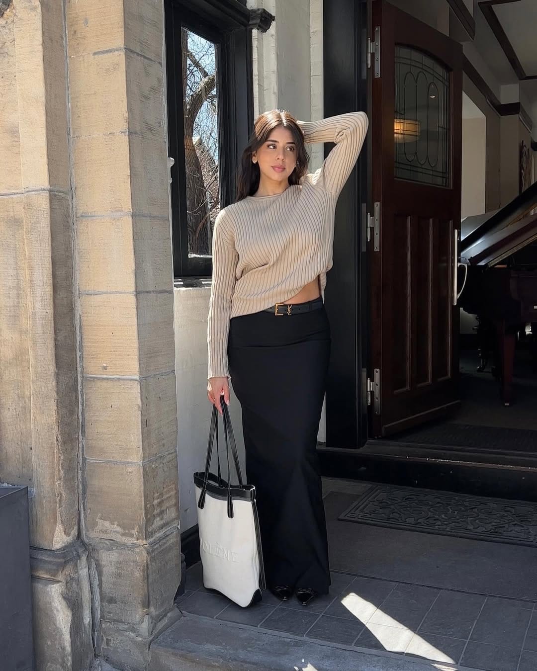 NYC Spring Outfits with Ribbed Knit & Column Maxi