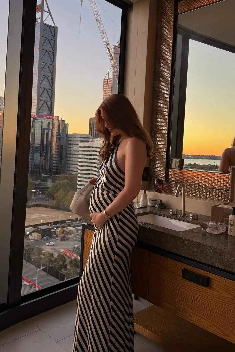 Spring Pregnancy Outfits Diagonal Striped Bodycon Maxi