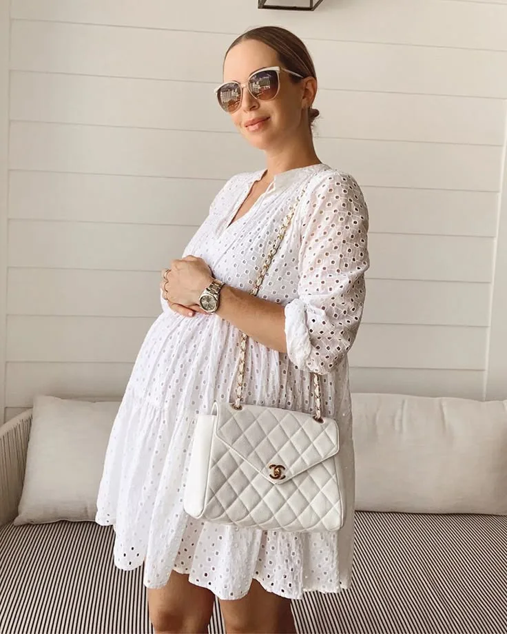 Spring Pregnancy Outfits Delicate Eyelet White Dress