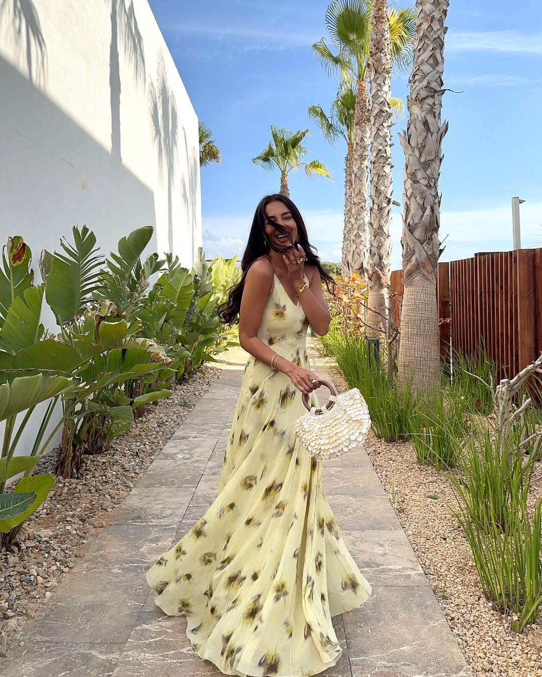 Butter yellow floral chiffon slip maxi dress romantic summer look