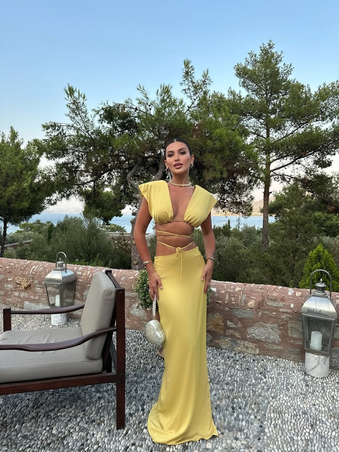Butter yellow cut-out ruffle shoulder maxi dress flowy summer look