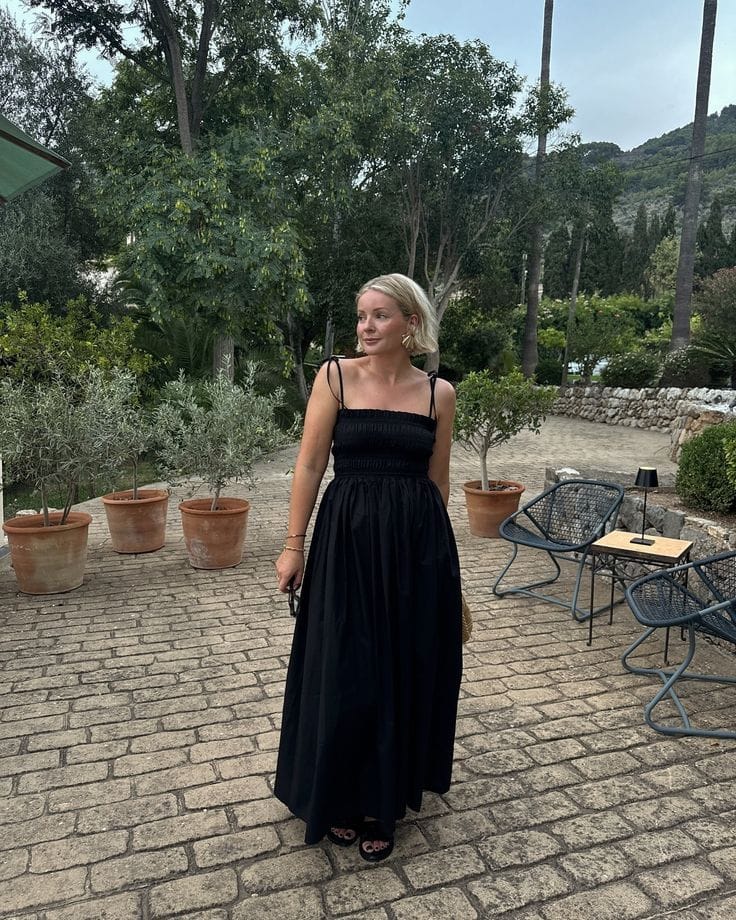 Classic Black Maxi Dress with Softly Flared Skirt