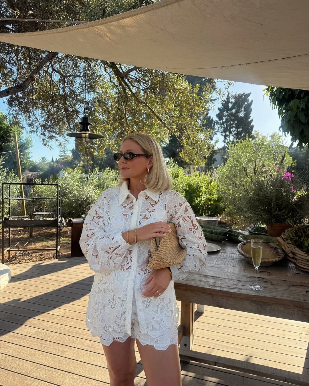 White lace shirt and shorts co-ord set for a breezy summer look