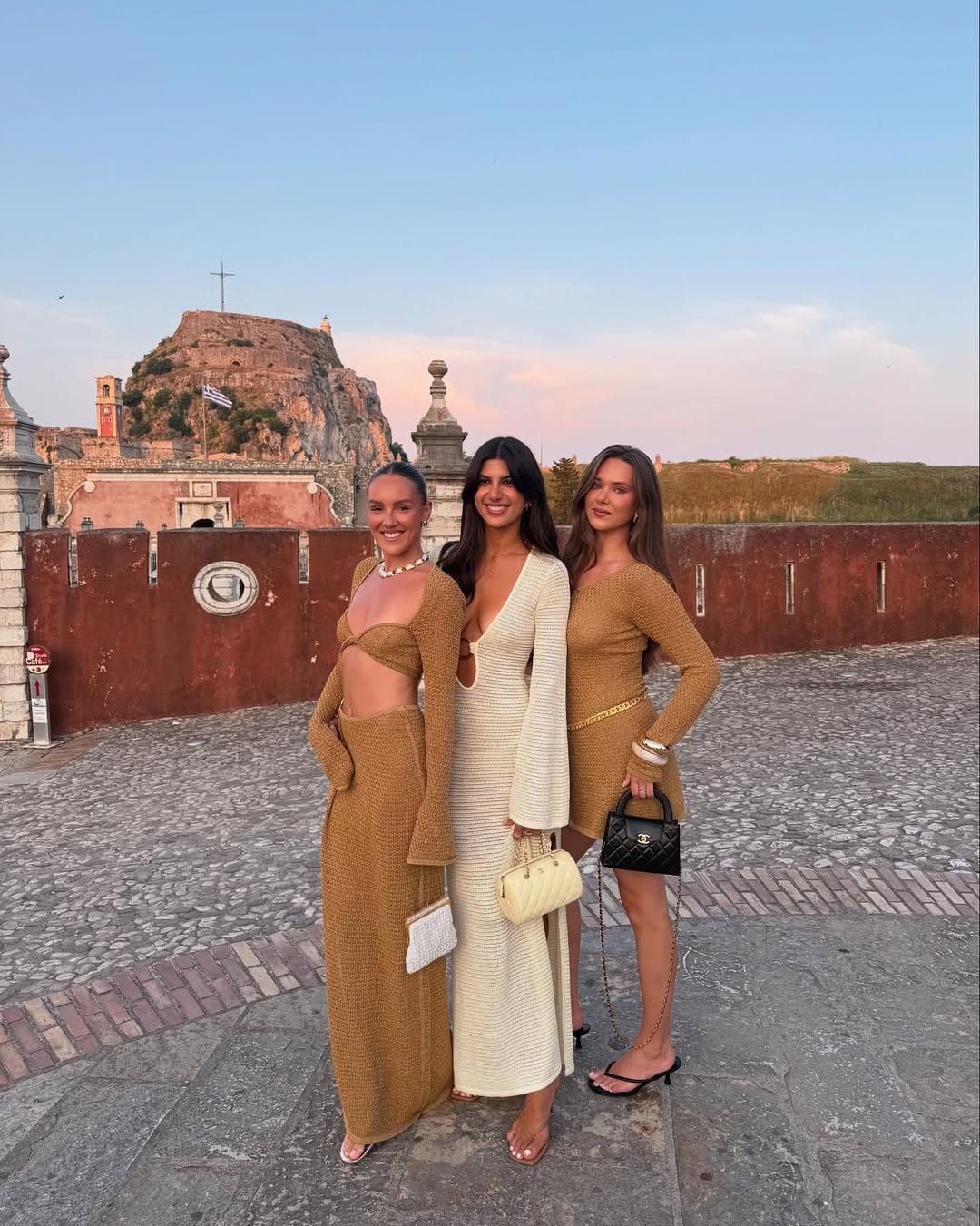 Gold and cream crochet evening outfits styled for elegant occasions