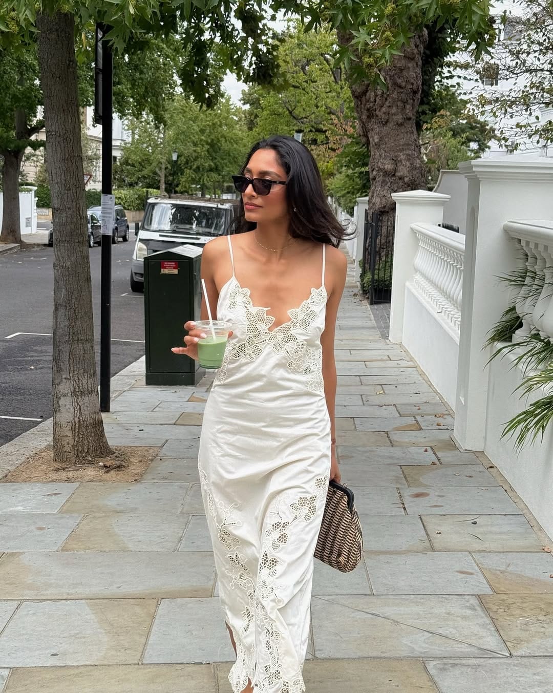 Ivory silk slip dress with delicate lace trim for an elegant evening outfit