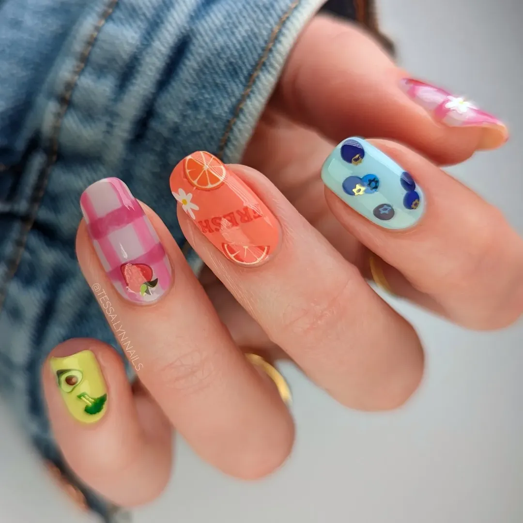 Fresh fruit market nail art for a playful simple summer nail idea