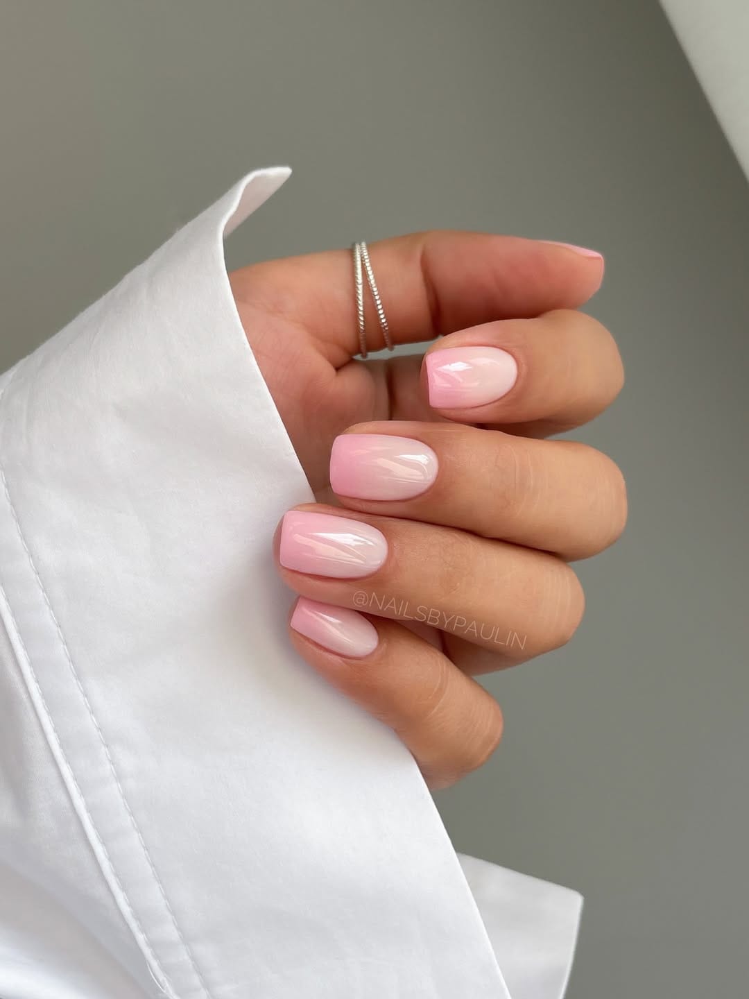 Glazed pink milky square nails for a glossy nail trend 2026