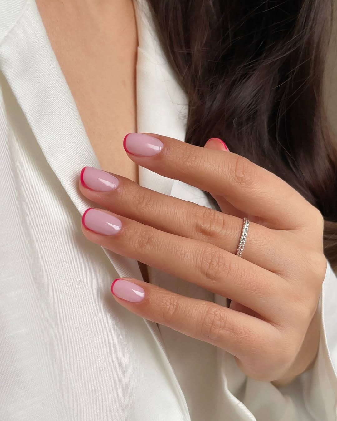 Hot pink micro French tip nails for a modern nail trend 2026