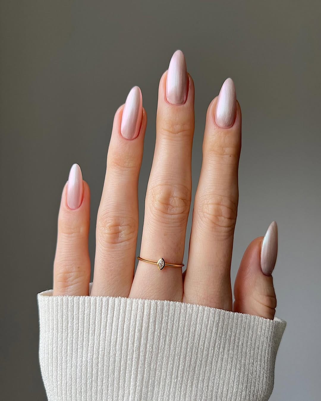 Pink to white pearl ombre almond nails for a soft nail trend 2026
