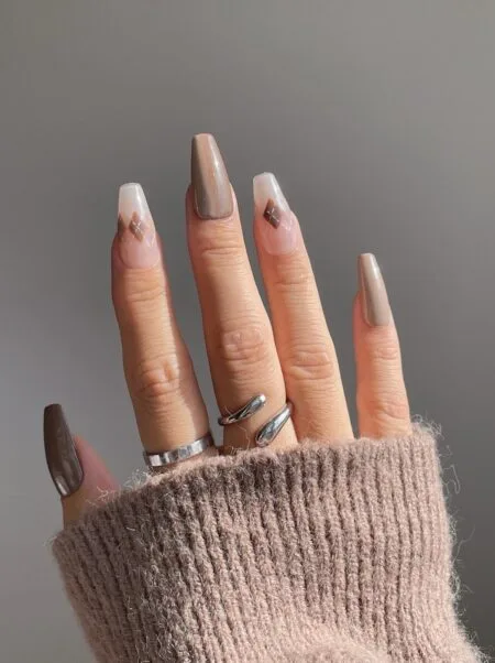 Cream cable knit sweater texture nails with a matte finish.