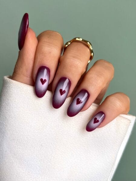 Maroon aura nails with hand painted hearts