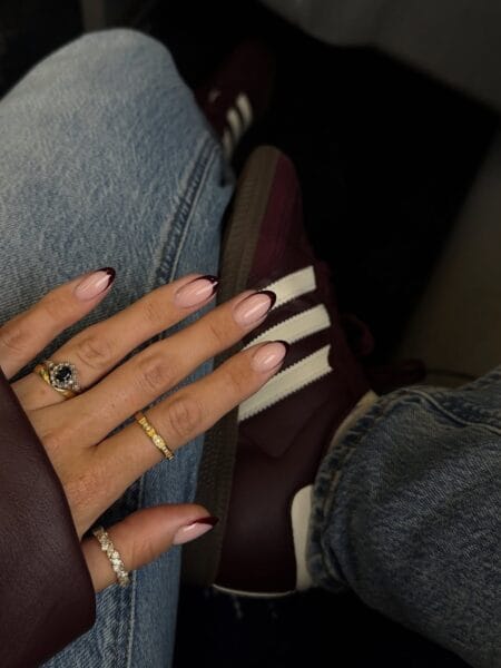 Maroon V shaped French tip nails for fall