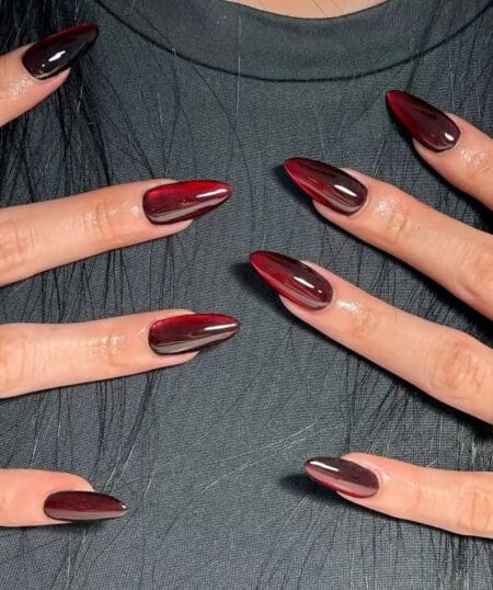 Dark cherry ombre maroon stiletto nails for fall
