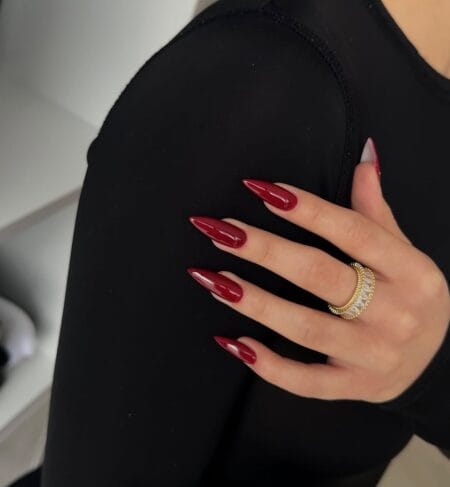 Classic long maroon stiletto nails