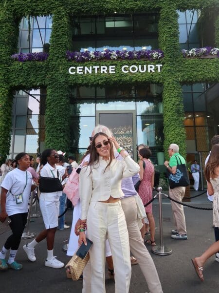Ivory tailored waistcoat and trouser set for a sophisticated Wimbledon outfit.