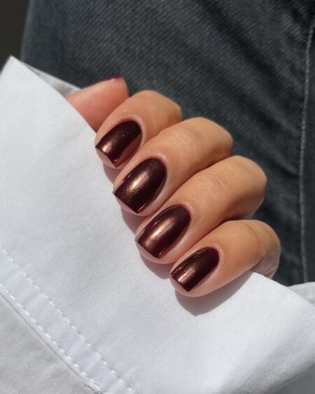 Mahogany brown copper cat-eye short square nails