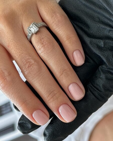 Milky nude short natural nails for autumn