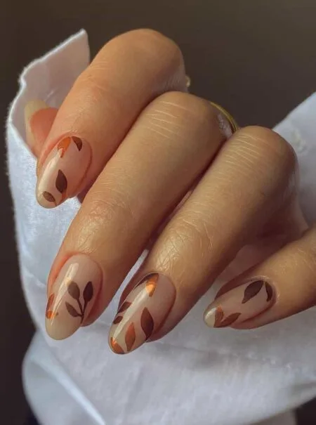 Copper metallic nails with a reflective chrome finish.